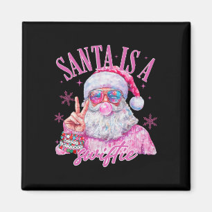 Imã Papai Noel de Óculos de Sol Rosa É Um Natal Veloz