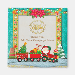 Imã Papai Noel de Trem com Presentes e Árvore de Natal