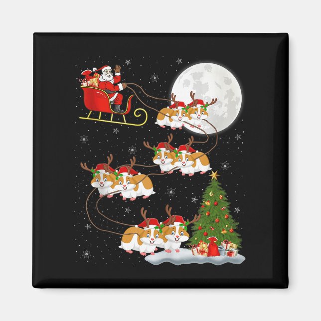 Imã Papai Noel do Hamster Trenó Voador Natal Divertido (Frente)