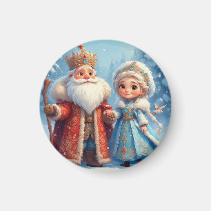 Imã Papai Noel e Donzela de Neve Celebrando o Natal