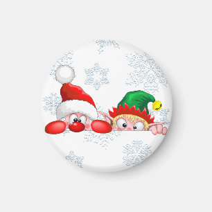 Imã Papai Noel e Elfo Cartoon de Natal fofo e engraçad