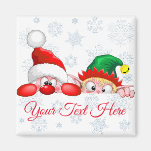 Imã Papai Noel e Elfo Cartoon de Natal fofo e engraçad