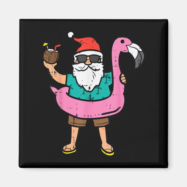 Imã Papai Noel em Flutuador de Flamingo Natal Bonito e (Frente)