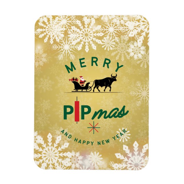 Ímã Papai Noel em um Trenó de Touro – Presente de Pipm (Vertical)
