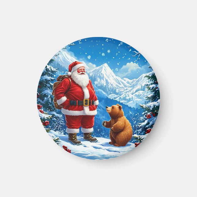 Imã Papai Noel encontra Urso Amigável na Montanha Snow (Frente)