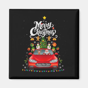 Imã Papai Noel Engraçado Dirigindo Caminhão Vermelho d