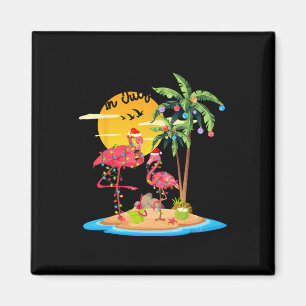Imã Papai Noel Engraçado Flamingo Rosa Palmeira Natal