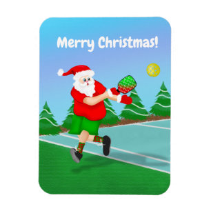 Ímã Papai Noel Engraçado Jogando Pickleball Feliz Nata