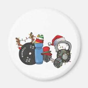 Imã Papai Noel engraçado levantando halteres na academ