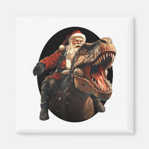 Imã Papai Noel Engraçado Montando Dinossauro, Arte de
