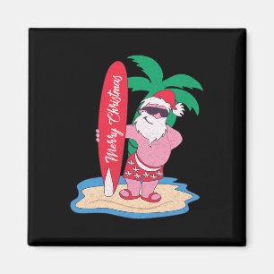 Imã Papai Noel engraçado no Natal em julho surfando no