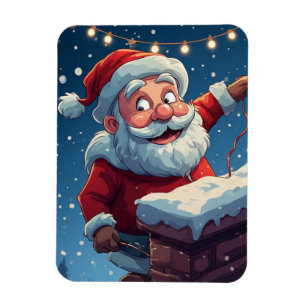 Ímã Papai Noel Espiando pela Chaminé no Natal Nevado
