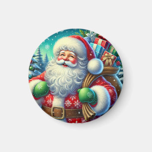 Imã Papai Noel Festivo Segurando um Saco de Presentes