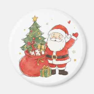 Imã Papai Noel Fofo com Saco de Presentes para um Nata
