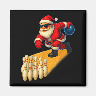 Imã Papai Noel Fofo Jogando Bola de Boliche e Pinos de