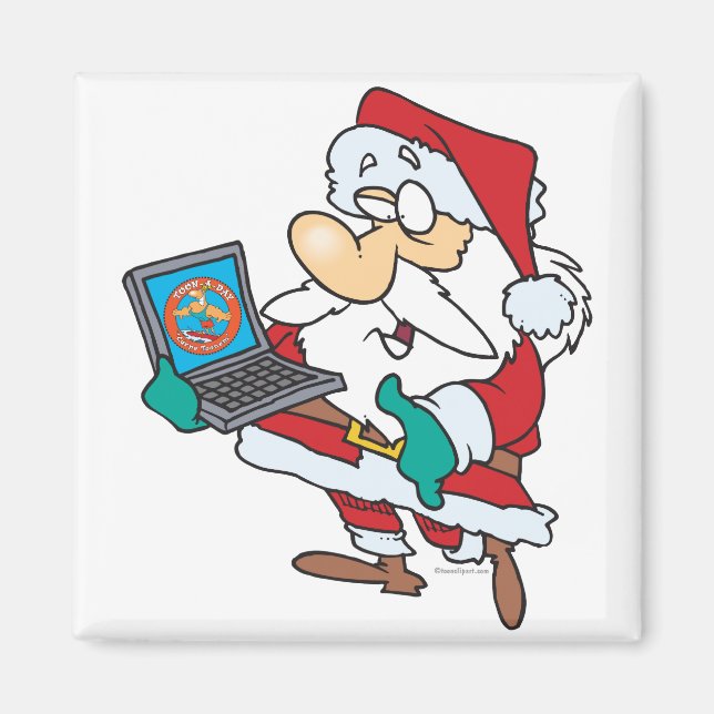 Imã Papai Noel geek entendido em tecnologia com um lap (Frente)