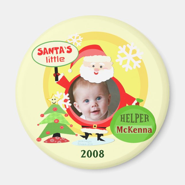 Imã Papai noel Helper Custom Christmas Photo Magnet (Frente)