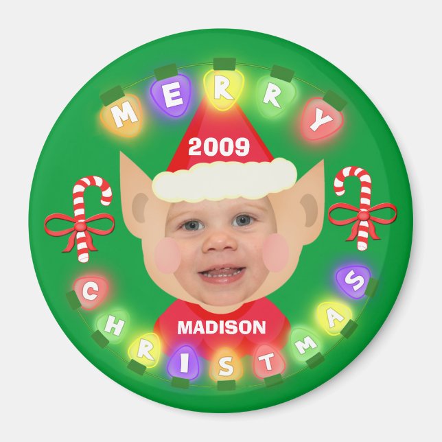 Imã Papai noel Helper Custom Christmas Photo Magnet (Frente)