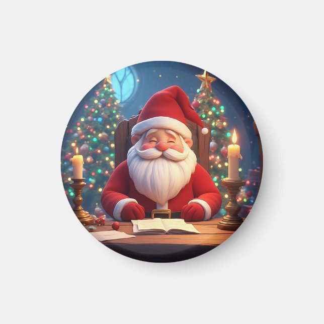 Imã Papai Noel Lendo um Livro à Luz de Velas (Frente)