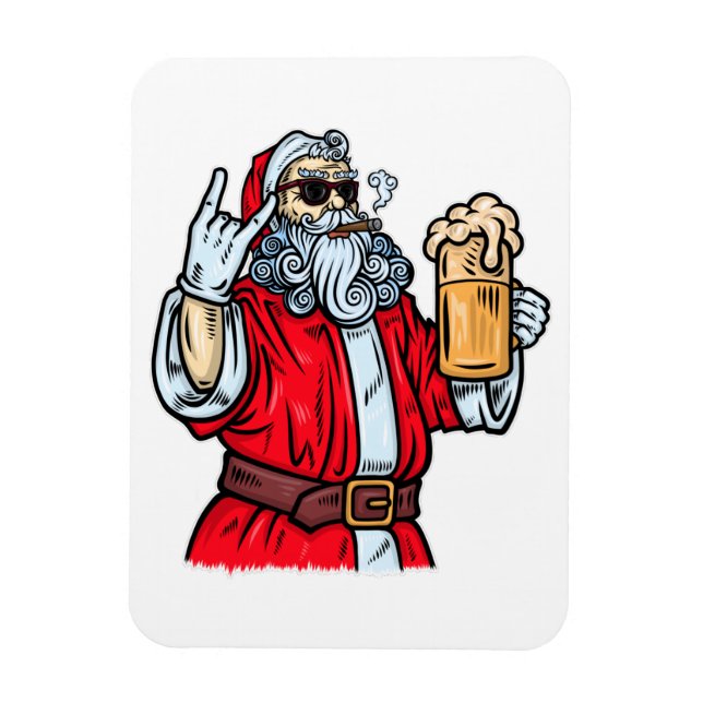Ímã Papai Noel Mau, Rocha, Cerveja e Charuto (Vertical)
