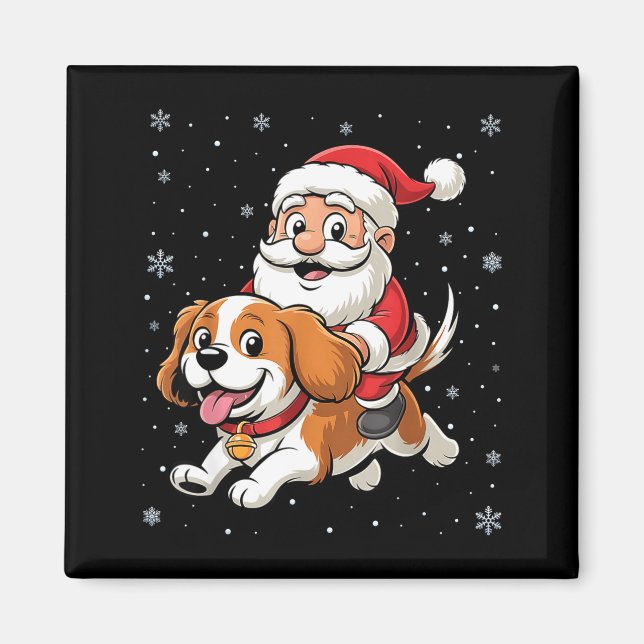 Imã Papai Noel montado em Cavalier King Charles Spanie (Frente)