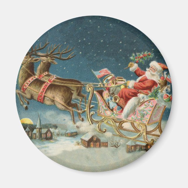 Imã Papai Noel Natal Trenó Antigo Rena (Frente)