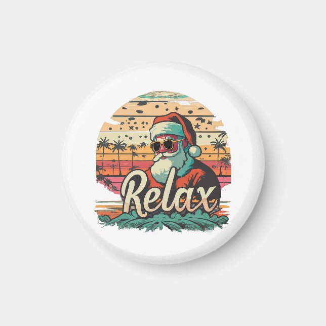 Imã Papai Noel retrô com título Relaxe (Frente)