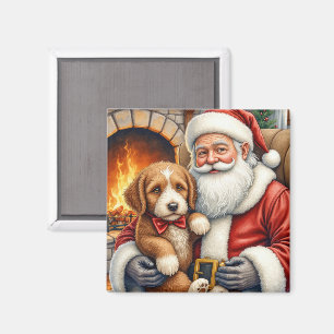 Imã Papai Noel segurando a arte de Natal do Bernedoodl