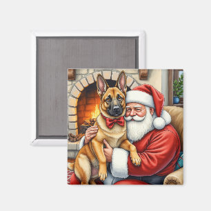 Imã Papai Noel segurando a Arte de Natal do Malinois B