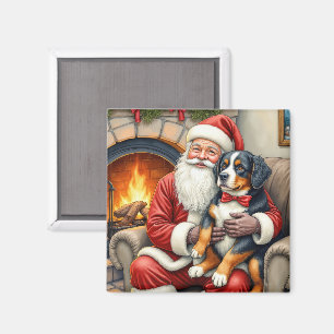 Imã Papai Noel segurando Bernese Mountain Dog no Natal