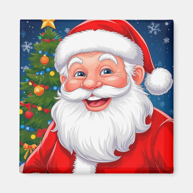 Imã Papai Noel sorridente de Natal com Chapéu Vermelho (Frente)