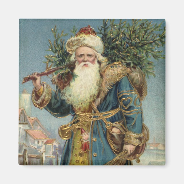 Imã Papai Noel Vitoriano Antigo com Árvore de Natal (Frente)
