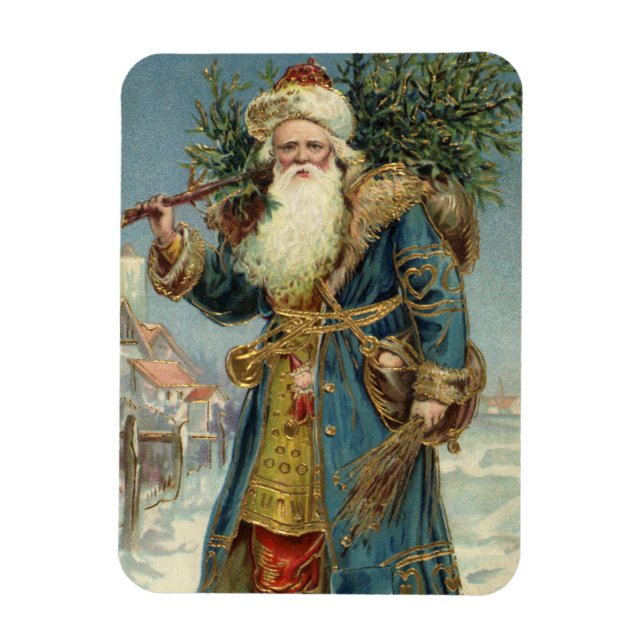 Ímã Papai Noel Vitoriano Antigo com Árvore de Natal (Vertical)