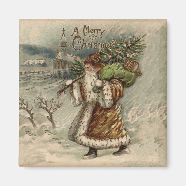 Imã Papai Noel Vitoriano com Árvore de Natal (Frente)