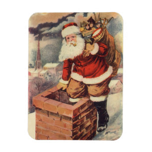 Ímã Papai Noel Vitoriano de Natal Antigo na Chaminé