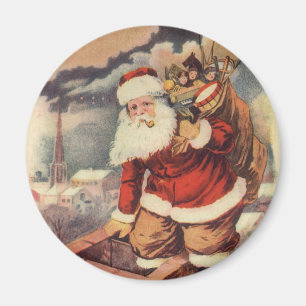 Imã Papai Noel Vitoriano de Natal Antigo na Chaminé
