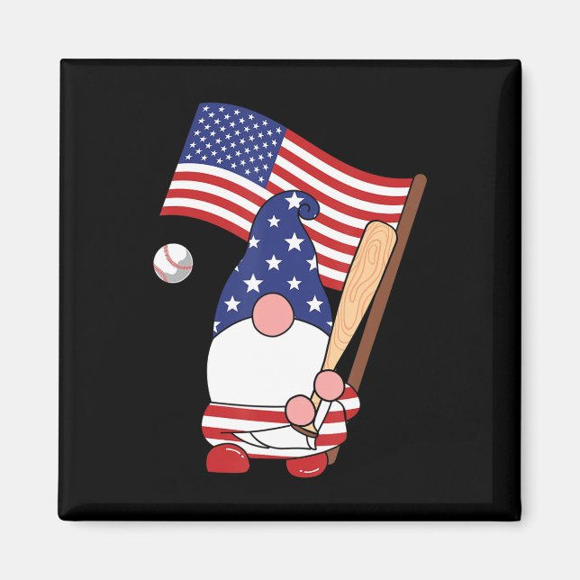Imã Papais noeis Baseball Gnome - 4 de julho (Frente)
