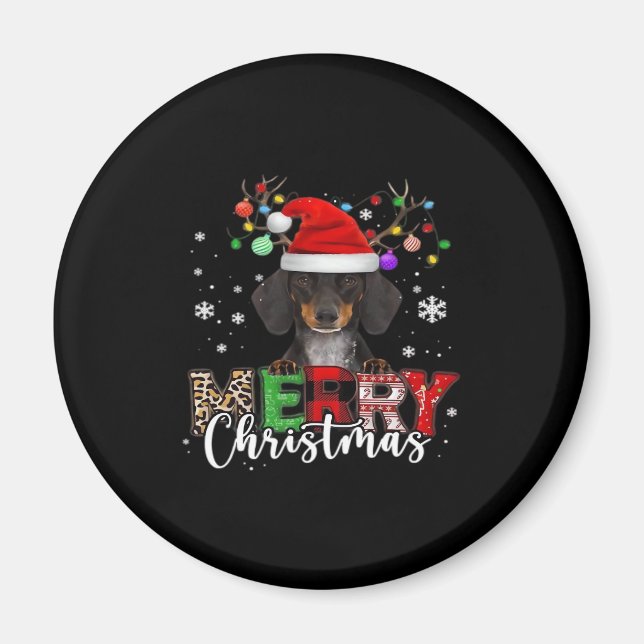 Imã Papais noeis de Dachshund Cão Feliz Natal Sobredim (Frente)