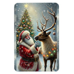 Ímã Papais noeis E Reindeer, Floresta Neve, Árvore De