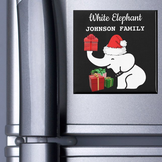 Imã Papais noeis Elefante Branco Seu Nome Cozinha De N (Santa White Elephant Your Name Christmas Kitchen Magnet)
