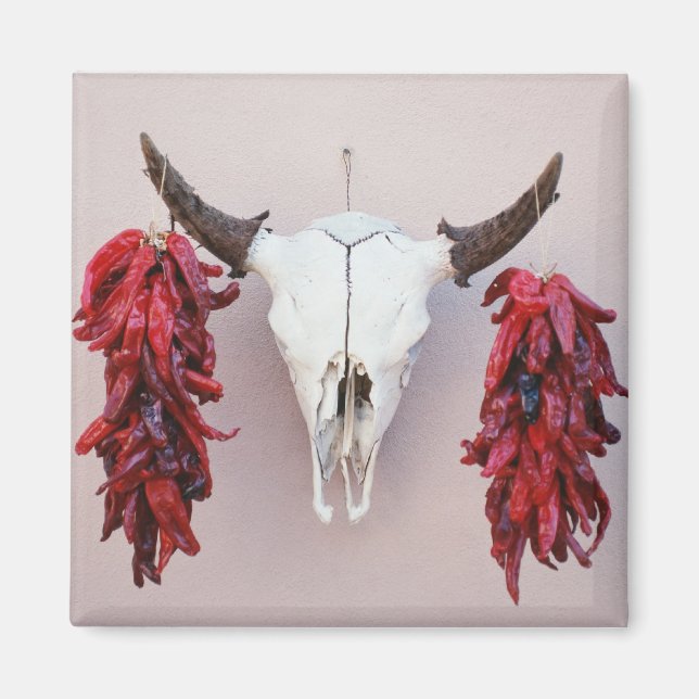 Imã Papais noeis Fe Cow Skull com Peppers (Frente)