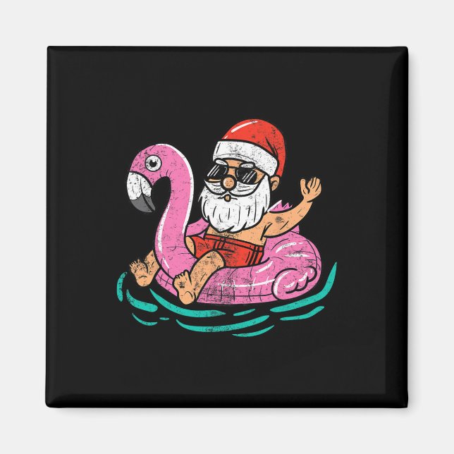 Imã Papais noeis Flamingo Floatie Engraçado Xmas Em Ju (Frente)