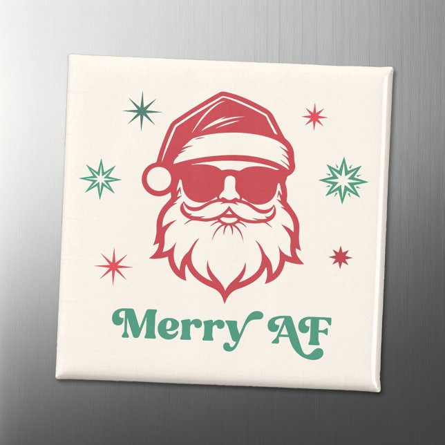 Imã Papais noeis legal de feliz AF em óculos escuros e (Merry AF cool Santa in sunglasses retro stars Magnet)