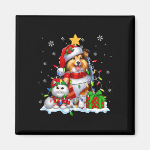 Imã Papais noeis Sheltie com Elf Cat Luzes de Natal Pr