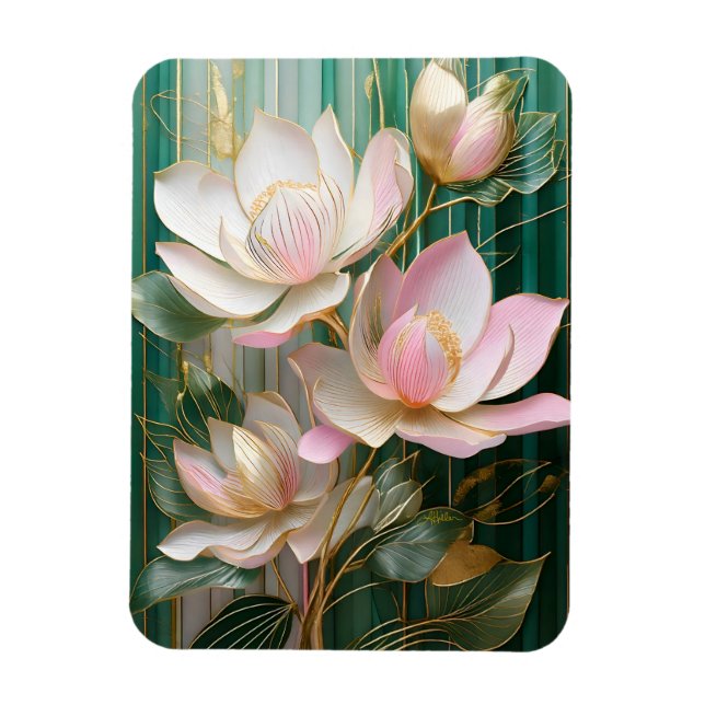 Ímã Papel de Parede Florido Arte de Magnólia Japonesa (Vertical)