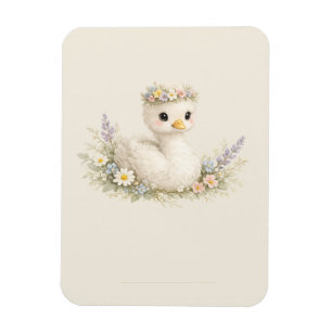 Ímã Papelaria de Aquarela de Cisne Bebê Elegante Flor
