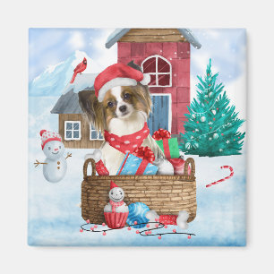 Imã Papillon Cão Na Neve Casa De Cachorro De Natal