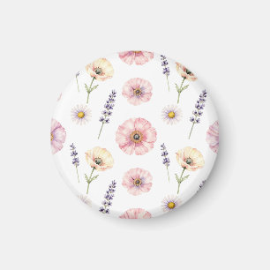 Imã Papoula Rosa Lavanda Margarida Floral Aquarela