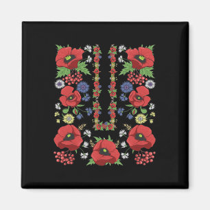 Imã Papoulas Vermelhas Camisa Ucrânia Floral Ucraniano