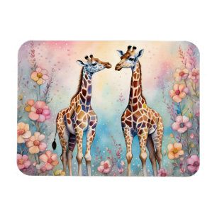Ímã Par de Girafas em Jardim Pastel